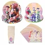 Oirigaga Partygeschirr Set, 80 Stück Korean-Pop-Idol Pappgeschirr mit Pappteller Pappbecher Servietten für 20 Gäste, Bunt Papier Teller und Becher, Party Geschirrset für Geburtstagsdeko & Tischdeko