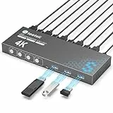 4 Port HDMI KVM Switch 4 PC 1 Monitor, USB 3.0 KVM Switch 4K@60Hz für 4 Computer teilen sich 1 Tastatur, Satz Maus, U-Disk und Drucker, mit 1 HDMI- und 3 USB-Kabeln, HDCP 2.2, Plug and Play