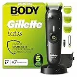 GilletteLabs i7 Body + Intimate Trimmer Herren mit SkinFirst-Technologie — Intimrasierer Mann für Körper & Intimbereich, Wasserdichte — Inkl. LED-Licht, Duschhalterung und Ladeständer — Schwarz/Grün