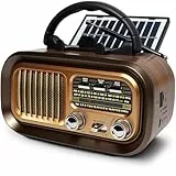 Retro Radio mit mit Solarzelle, AM/FM/SW Klein Radio Batteriebetrieben und Küchenausführung 1200mAh Akku/D-Zellen Betrieb Tragbares Multimediasystem mit USB/TF-Kartensteckplatz & TWS Funktion