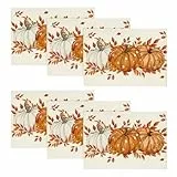 Artoid Mode Blätter Orange Kürbisse Herbst Platzsets 6er Set, 30x45cm Urlaub Tischsets Waschbar Platzdeckchen Küche Party Deko