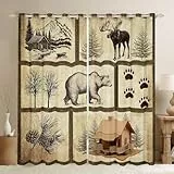 Deer Bear Fenstervorhang,Wildtiere Fensterbehandlung Vorhang,Erwachsene rustikale Kabine Schlafzimmer Vorhänge Jagd Wildtiere Wohnzimmer Dekor Top 2 Panels,S Größe