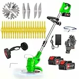 Akku-Rasentrimmer 21V Elektrischer Rasentrimmer - Rasentrimmer Mit 4.0AH Akku-Batteriebetriebener Garten-Rasen-Unkraut-Trimmer Elektro-Trimmer Gartenkantenfräser mit 3 Arten Klingen für Garten, Hof