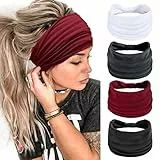 4 Stück Stirnbänder Damen Frauen Breites Haarband Haarreifen für Mädchen Boho Knot Elastische Lauf Yoga Kopfwickel Haarbänder Elastische Haarschmuck