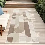 Paco Home Teppich In- & Outdoor, Moderne abstrakte Boho Designs mit 3D Struktur, robust & wetterfest, ideal für Terrasse Wohnzimmer & Küche, Grösse:80x150 cm, Farbe:Beige 2