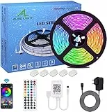 ALED LIGHT 5M LED Strip RGB SMD 5050 Bluetooth Streifen, Band, 12V Netzteil & 44 Key Fernbedienung, Smart App Steuerung Stripes Lichtband Leiste Beleuchtung