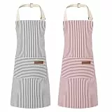 Livdouyu 2 Stück Schürze Kochschürze Damen Verstellbare Küchenschürze mit Taschen Männer Kittelschürze Baumwolle Rot Grau Schürze zum Kochen, Malen, Backen, Hausarbeiten