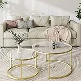 Ginhow 2er Set Runde Couchtisch Gold, Beistelltisch Glas Rund, Goldenes Metalltischbeine Moderner Stil Tisch 80 * 45cm +60 * 35 cm (Glas+Gold)