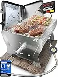 ovicue Grill | Mobiler Steck-Gasgrill – Tragbarer Edelstahlgrill mit Stecksystem – Gas- & Holzkohlebetrieb – Inkl. Tragetasche – Perfekt für Camping, Balkon, Garten & Outdoor - Camping Grill