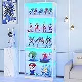 VOWNER 5-Lagen LED Vitrine mit Glastür, Vitrinenschrank mit 3-farbige Beleuchtung Bewegungssensor, Glasvitrine für Sammlerstücke, Bücherregal für Wohnzimmer, Schlafzimmer, Büro (Weiß, 5 Einlegeböden)