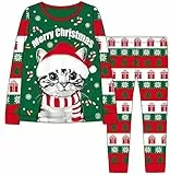 TCWWBB Kinder Weihnachten Schlafanzug Jungen Langarm Zweiteilig Pyjama Set Hund Elch Alpaka Katze Polyesterfasern Mädchen Zweiteilig Schlafanzüge Set Größe 2-12 Jahre 98 104 110 116 122 128 140 152