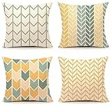 TIDWIACE Orange Gelb Kissenbezüge Baumwolle und Leinen Kissenhüllen mit Geometrischen Mustern für Sofa Haus Zimmer Auto Deko Zierkissenbezüge 45 x 45 cm,4 er Pack