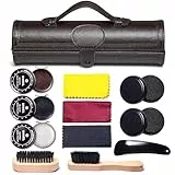 YUET 12-teiliges Schuhputzsets, Schuhcreme & Pflegeset aus Leder mit braunem Wachs, Schuhbürsten zum Polieren, mit Bürste, Reiseetui