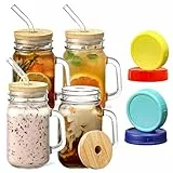 JORTINE Trinkgläser mit Deckel und Strohhalm,Cocktailgläser Smoothie Gläser Set,400ml Mason Jar Trinkglas,Cocktail Gläser Glasbecher,Einmachgläser mit Henkel für Wasser,Kaffee,Cocktail,Soda,Geschenk