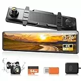 iZEEKER 4K Dashcam Auto Vorne Hinten, 4K Touchscreen Rückspiegel Kamera, Kostenlose 64-GB-Karte, GPS, 12-Zoll-Display, G-Sensor, Loop-Aufnahme, Einparkhilfe, 24-Stunden-Parkmodus, Nachtsicht