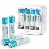 czvv Wiederaufladbare Batterien AAA Lithium 1,5V - Hoher Kapazität 1100mWh - 1300 Ladezyklen - 8 Stück Akkus mit Ladegerät, 2 Stunden Schnellladung, Konstanter Ausgang, Geringe Selbstentladung