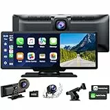 Volam 9.26 Zoll Carplay Display mit 2.5K Dashcam Auto Vorne,1080P Rückfahrkamera, Wireless A-pple Carplay Android Auto, Mirror Link, Navigation, G00gle,Siri, FM,AUX, Loop Recording, 64G SD-Karte