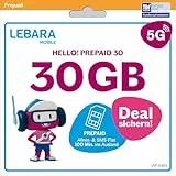 LEBARA Prepaid SIM-Karte mit Hello! 30 Prepaid Tarif ohne Vertrag | Allnet Flat Telefonie & SMS, 30 GB Datenvolumen inkl. 5G und 100 Frei-Min. ins Ausland