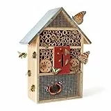 Relaxdays Insektenhotel, Holz, wetterfestes Metalldach, HxBxT: 40 x 30 x 8 cm, Insektenhaus zum Aufhängen, Natur/Silber