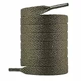 Knixmax Schnürsenkel Rund Flach, Extrem Reißfest, für Sneakers, Arbeitsschuhe, Stiefel, Turnschuhe, Wanderschuhe, Kampfstiefel und Wanderstiefel - Nylon und Polyester - Flach Olivgrün 100cm