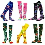 WeciBor Lustige Bunte Damen Kniestrümpfe Neuheit Blumen, 6 Paar Mehrfarbig Motive, Größe 39-42