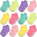 GRPSKCOS Stoppersocken Kinder 12 Paar Rutschsocken Socken Kinder ABS Socken Antirutschsocken für Jungen Mädchen (#7 Mädchen Multicolor-12 Paar, 3-5 Jahre)