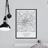 Nacnic London Stadtplan Poster in Skandinavischen Stil. Schwarz-weiß Wanddeko für Reisebüros. Welt Stadtkarten, Plänen und Reisen Bilder. A3 Größe.