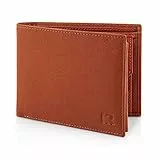 KRONIFY Atlas Herren Geldbeutel aus Leder mit RFID Schutz I Echtleder Portmonee mit Münzfach I Geldbörse für Männer in Caramel Braun mit Geschenk Box