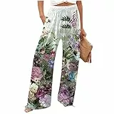 DHYUEN Stoffhose Damen High Waist Gummiband Arbeitshose Stoffhose Weites Bein Damen Sommerhosen Mit Kordelzug Stoffhose Weite Hose Weite Hose Damen Sommer Leinenhose Sporthosenï¼ˆ2-Purpleï¼ŒXXLï¼‰