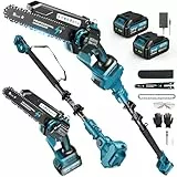 2-in-1 Mini Kettensäge 8 Zoll mit Teleskopstange, 1200W Bürstenlose Teleskop Kettensäge mit 2 Akku, 50ml Öltank, Arbeitsreichweite 4M