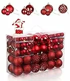 Birshe 100er Set Kunststoff Weihnachtsbaumschmuck Rot,Weihnachtskugeln Christbaumkugeln Set Unzerbrechlich Christbaumkugel Deko Baumschmuck für Weihnachtsbaum Drinnen und Draußen