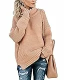 Imuedaen Pullover Damen Elegant Rollkragenpullover Langarm Strickpullover Lässiges Stricken Pulli Winter Sweatshirt Oberteile (A Rosa, XL)