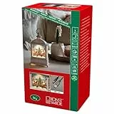 Konstsmide LED Wasserlaterne, weiß, Weihnachtsmarkt, mit an/aus Schalter, 5h Timer, 1 warm weiße Diode, batteriebetrieben & USB, Innen, 0, 1W, Batterie: 3 x AA 1, 5V (exkl.) - 4270-200