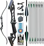 57' Recurvebogen Pfeil und Bogen Set für Erwachsene Rechte Hand 30-60LBS Jagd Longbow Set für Die Jagdpraxis Outdoor-Sportarten (schwarz, Rechte Hand, 60, Pfund)