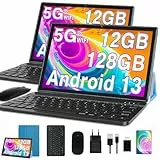 SUAAT Neueste 2024 Tablet 10 Zoll Android 14 mit 22GB RAM+128GB ROM 1TB TF, WiFi 6, Bluetooth 5.0, 6000mAh, Dual Camera 8+5MP,1280 * 800, Cast, OTG, Type C, mit Hülle, Tastatur & Maus（ Schwarz-eb-es）