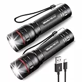 GEARLITE Taschenlampe LED Aufladbar, 2000 Lumen LED Taschenlampe Extrem Hell mit 3 Modi，Zoombare Mini Handlampe mit Langer Laufzeit, IP65 Wasserdicht Flashlight für Camping Outdoor (2, Schwarz)