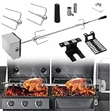 Ansobea Grillspieß Elektrischer, universal Edelstahl Drehspieß mit 2X Fleischnadeln, Motor, für BBQ Grill Gasgrill, Rotisserie Set, Traglast 18KG, 220-240V, Silber+Schwarz, 117cm