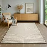 the carpet Everest - moderner Kurzflor Teppich Wohnzimmer Schlafzimmer mit Hoch-Tief-Effekt, 3D Effekt, hohe Flordichte und angenehm weich, Beige, 80 x 150 cm