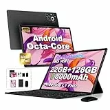 Dghrti Android Tablet 14, 1A0 Zoll, 22 GB RAM, 128 GB ROM/TF 1 TB erweiterbar, HD-IPS-Display, WiFi 5G, Octa-Core, 8000 mAh, 8 MP+5 MP, Metallgehäuse, Touchscreen, Tablet mit Tastatur, Maus–Schwarz