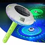 Solar Digital Pool Licht mit Dual LCD Bildschirmen, Leicht ablesbares Schwimmendes Poolthermometer mit 8 dynamischen Lichteffekten, IPX7 Wasserdicht Digital Thermometer