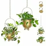 AceList Boho Gold Metall Hängende Pflanzgefäße Set von 2 mit Haken & Ketten - Vielseitige Wand & Decke Pflanzenhänger für Innen- und Außendekoration