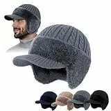 Styeyts Blocking Knitted Hats, Winddichte Warm Gestrickte Beanie Mütze Mit Fleecefutter, Wintermütze Mit Ohrenklappen, Geschenk Für Ehemann Vater Männer (Grau)