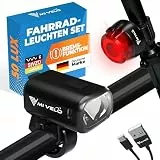 MIVELO Fahrradlicht Set mit Power-Akku, StVZO zugelassene Fahrradbeleuchtung USB aufladbar & wasserdicht, Fahrradlampe vorne & Fahrrad Rücklicht, Energieklasse A+++ (Spark PRO)