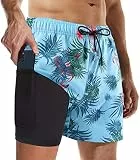 Suwangi Badehose für Herren Badeshorts mit Kompression Badeshorts 2 in 1 Atmungsaktiv Schnelltrocknend Badehose Männer Elastisch Verstellbar Surf Shorts