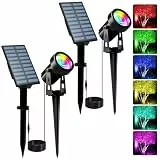 T-SUNUS Solar Gartenleuchte mehrfarbig, Gartenstrahler Solar RGB mit 6 Farbwechsel IP65 Wasserdicht, Solar Strahler Solarlampen farbig für Garten Baum Gartenweg Wand 2 Stück
