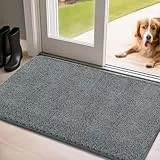 Mibao Fußmatte Innen 40 x 60 cm, Schmutzfangmatte für den Eingangsbereich, Türmatte, rutschfeste, Super Saugfähige Willkommen Matte Teppich für Haustür, Hintertür, Schuhe und Pfoten, Grau