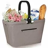 35L Einkaufskorb Faltbar mit 2 Stützstangen, Stabiler Einkaufstasche Familie mit Aluminium Griff wasserabweisendes Picknickkorb Praktischer Tragekorb Groß für Reisen Camping Einkaufen Geschenk - Khaki