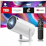 Mini Beamer 4K, Smart Beamers 1080p mit WiFi6 und Bluetooth5.0, 220°-Dreh Klein Beamer 4k Heimkino Android11.0 Projektor Kinder mit HDMI/TV-Stick/USB/Laptop