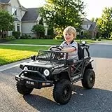MAMIZO Kinder Elektroauto 12V 7Ah, Kinder Elektrofahrzeug, Elektrische Kinderauto mit 2 Motoren 12V, Fernbedienung, Geschwindigkeitsstufen, LED und Sicherheitsgurt, Musik, für 3-8 Jahren,30KG,Schwarz