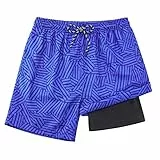 Dancinova Badeshorts Jungen Badehose Kinder Kompression Liner Schwimmhose Schnelltrocknend mit Boxershorts Liner 3D Druck Blauer See, 16-18 Jahre